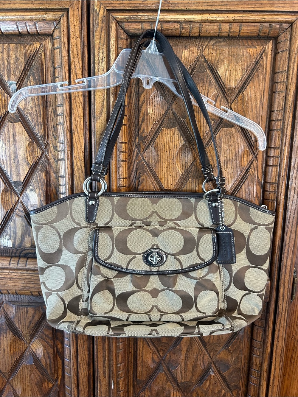 Coach Beige and Brown Signature Canvas Shoulder Tote